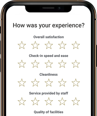 Mobile phone screen image of How was your experience? - Asking members to rate their airport experiences. 